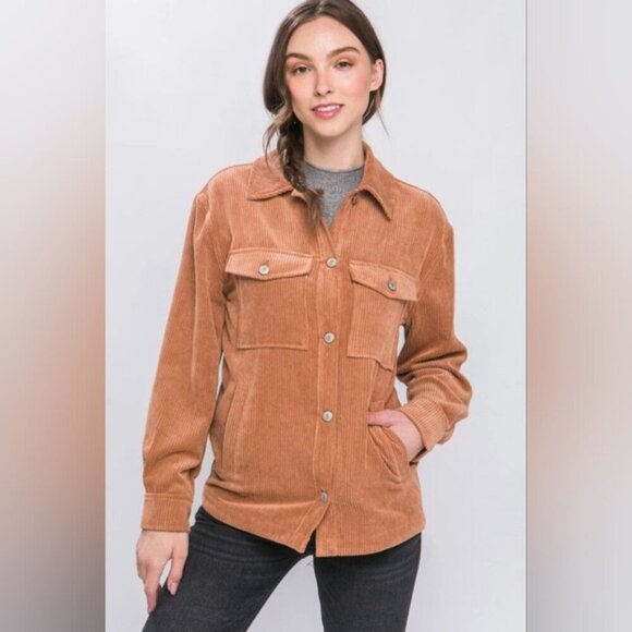 Love Tree Western Country Boho Corduroy Oversized Pocket Shacket Jacket M - Picture 1 of 10